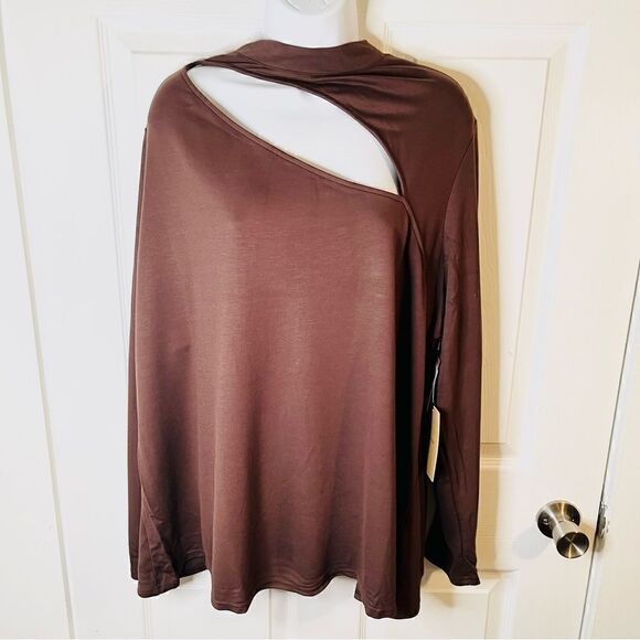 Halogen Cutout Long Sleeve Top Long Sleeve Brown Seal 4X - Picture 3 of 9